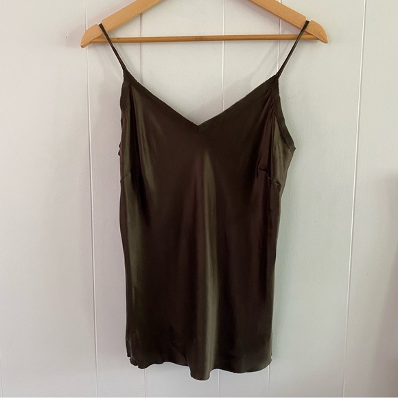 Alan Bilzerian 100% Silk Brown Chocolate Chemise Style Cami Top Spaghetti Straps - Picture 2 of 14